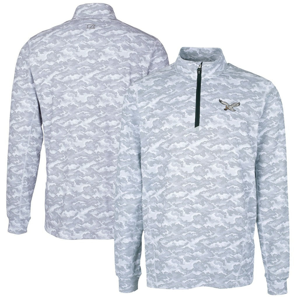 Philadelphia Eagles Cutter & Buck Traverse Camo Print Stretch Quarter-Zip Pullover Charcoal | NFL