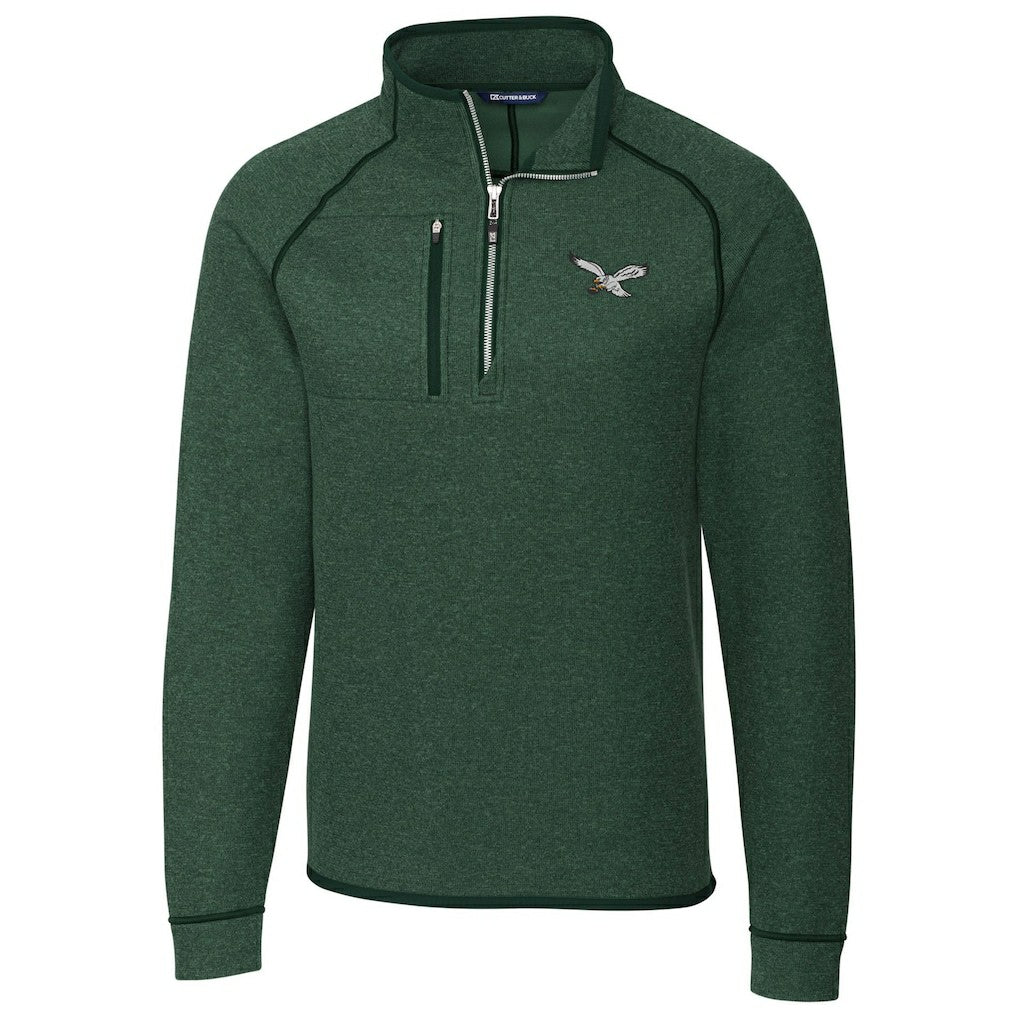 Philadelphia Eagles Cutter & Buck Mainsail Sweater-Knit Half-Zip Pullover Jacket Heather Green | NFL