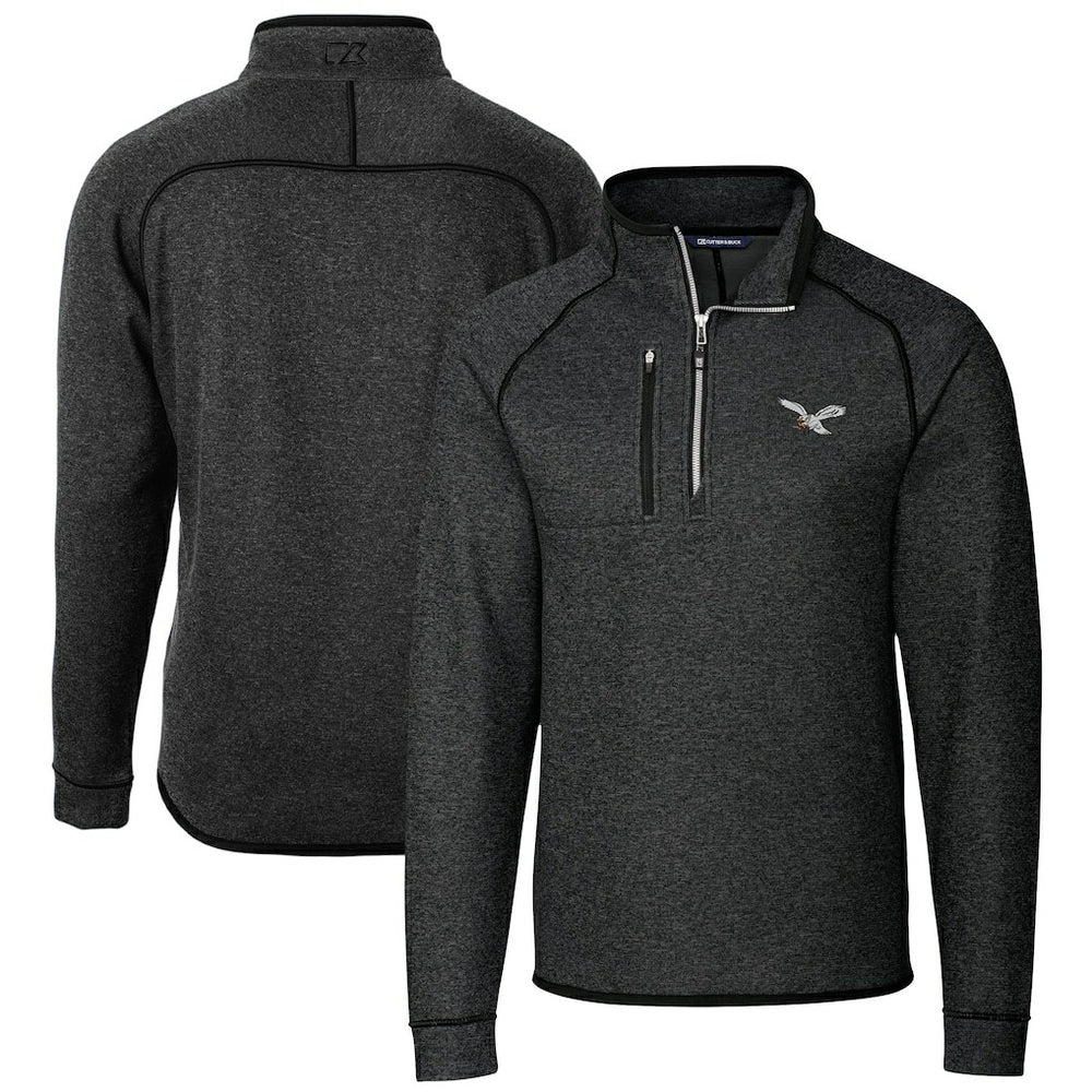 Philadelphia Eagles Cutter & Buck Mainsail Sweater-Knit Half-Zip Pullover Jacket Heather Charcoal | NFL