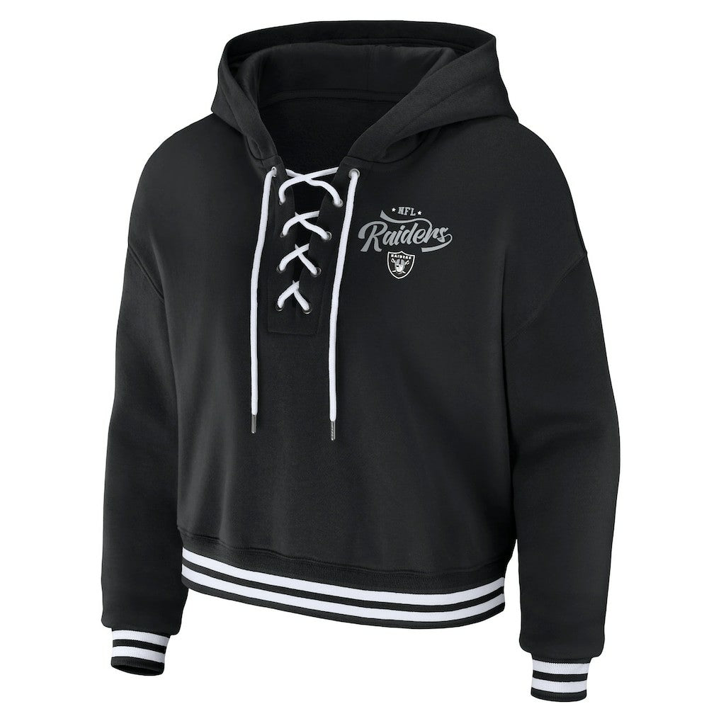Las Vegas Raiders WEAR by Erin Andrews Women's Lace-Up Pullover Hoodie Black | NFL