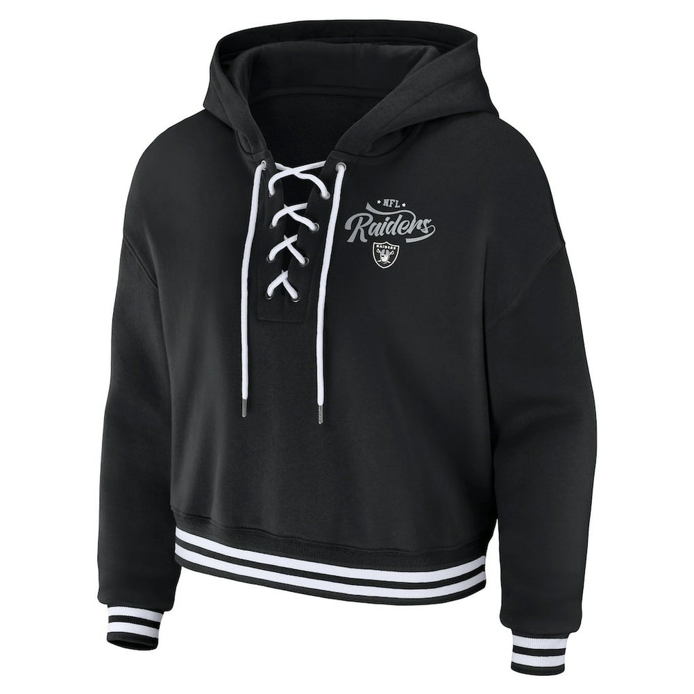 Las Vegas Raiders WEAR by Erin Andrews Women's Lace-Up Pullover Hoodie Black | NFL