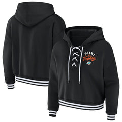 Miami Dolphins WEAR by Erin Andrews Women's Lace-Up Pullover Hoodie Black | NFL