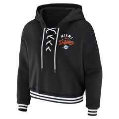 Miami Dolphins WEAR by Erin Andrews Women's Lace-Up Pullover Hoodie Black | NFL