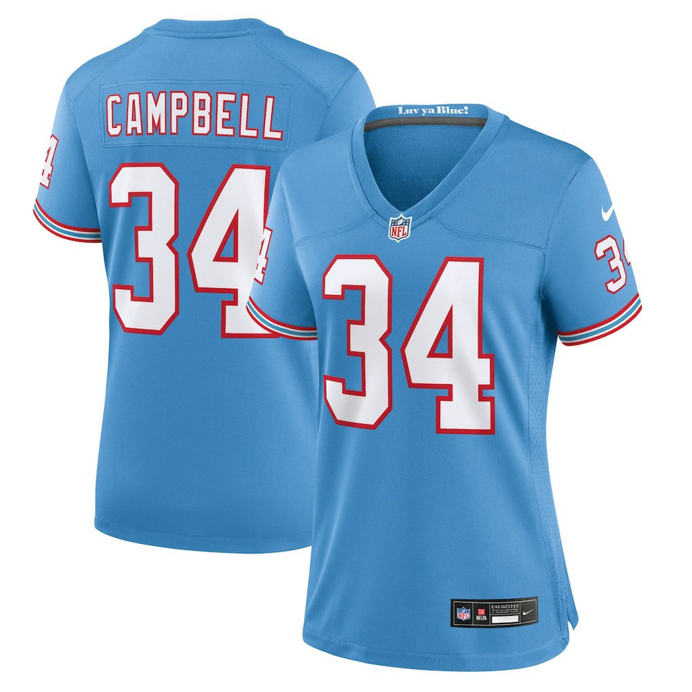 Earl Campbell Tennessee Titans Women's Oilers Throwback Retired Player Game Jersey Light Blue | Nike for Sale