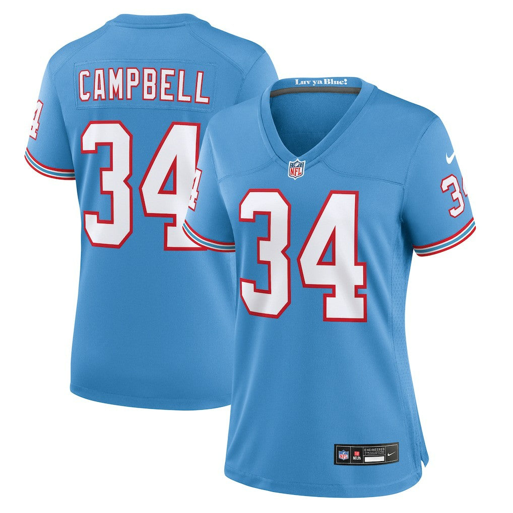 Earl Campbell Tennessee Titans Women's Oilers Throwback Retired Player Game Jersey Light Blue | Nike for Sale