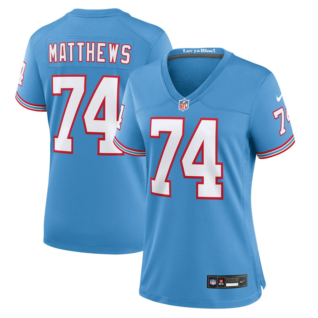 Bruce Matthews Tennessee Titans Women's Oilers Throwback Retired Player Game Jersey Light Blue | Nike for Sale