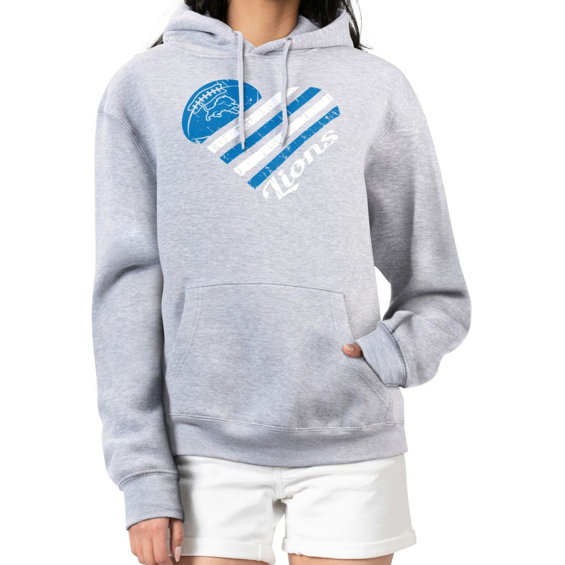 Detroit Lions G-III 4Her by Carl Banks Women's Heart Graphic Fleece Pullover Hoodie Heather Gray | NFL