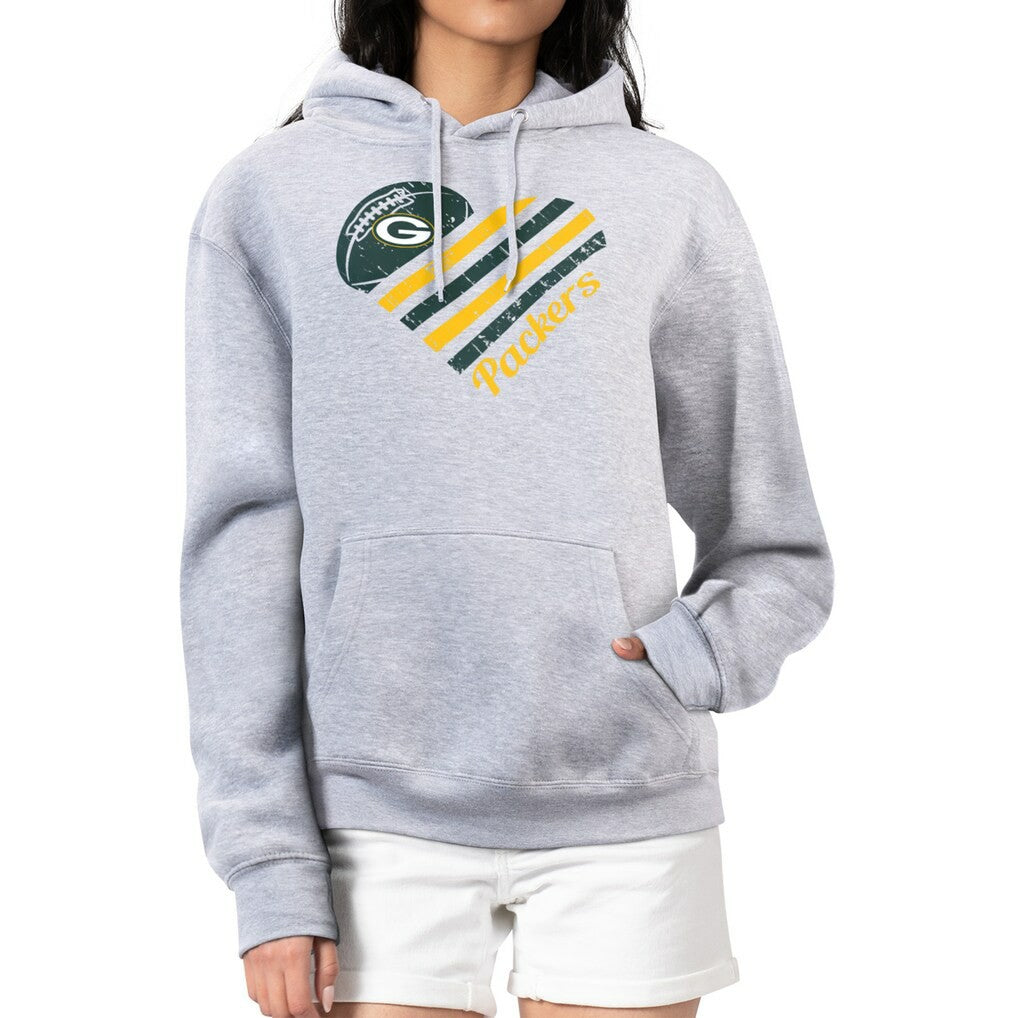 Green Bay Packers G-III 4Her by Carl Banks Women's Heart Graphic Fleece Pullover Hoodie Heather Gray | NFL