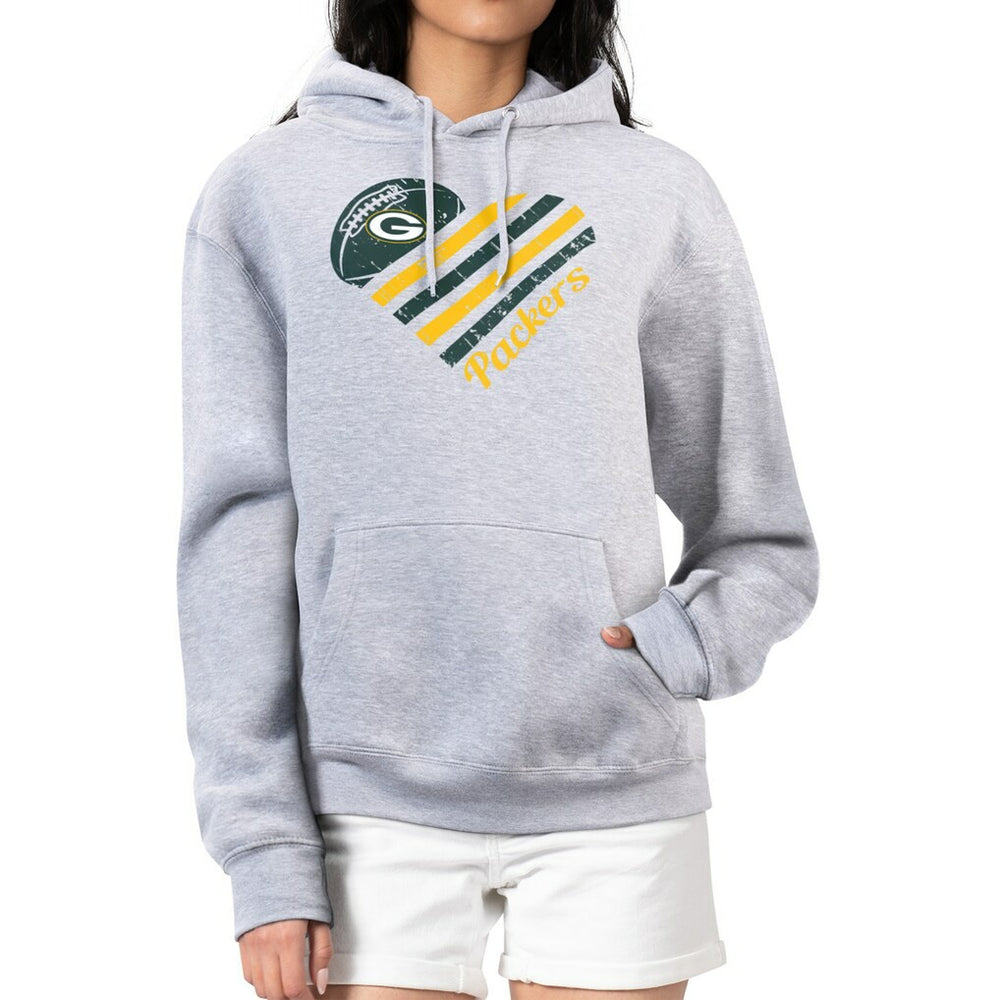 Green Bay Packers G-III 4Her by Carl Banks Women's Heart Graphic Fleece Pullover Hoodie Heather Gray | NFL