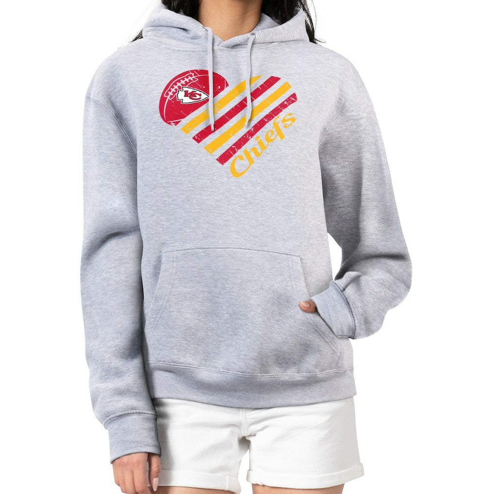 Kansas City Chiefs G-III 4Her by Carl Banks Women's Heart Graphic Fleece Pullover Hoodie Heather Gray | NFL