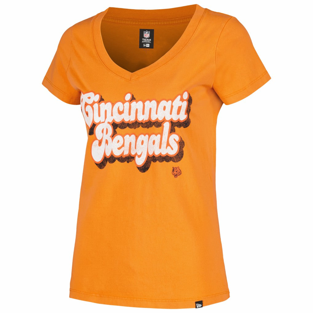 Cincinnati Bengals New Era Women's Enzyme Wash Low V-Neck T-Shirt Orange | NFL