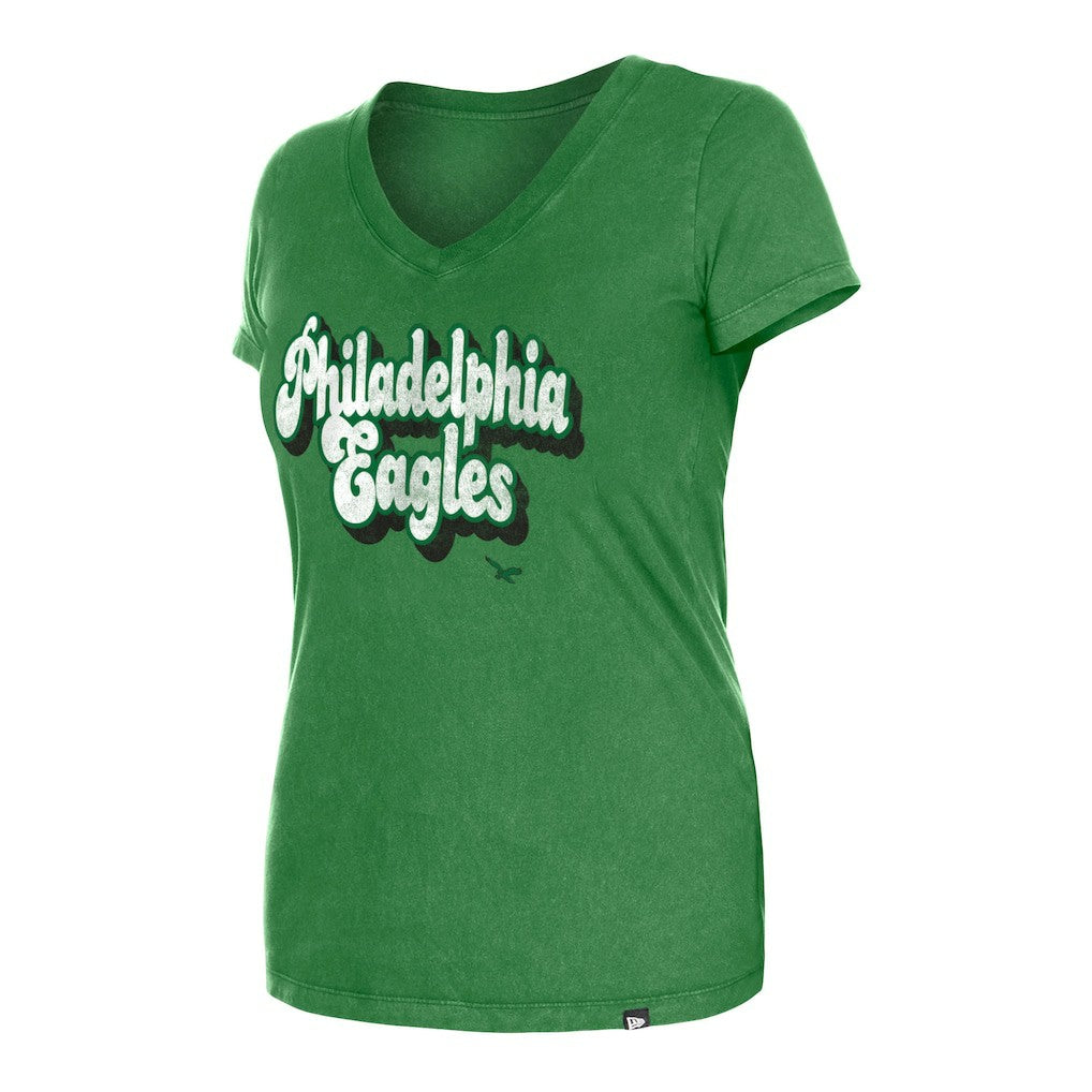 Philadelphia Eagles New Era Women's Enzyme Wash Low V-Neck T-Shirt Green | NFL