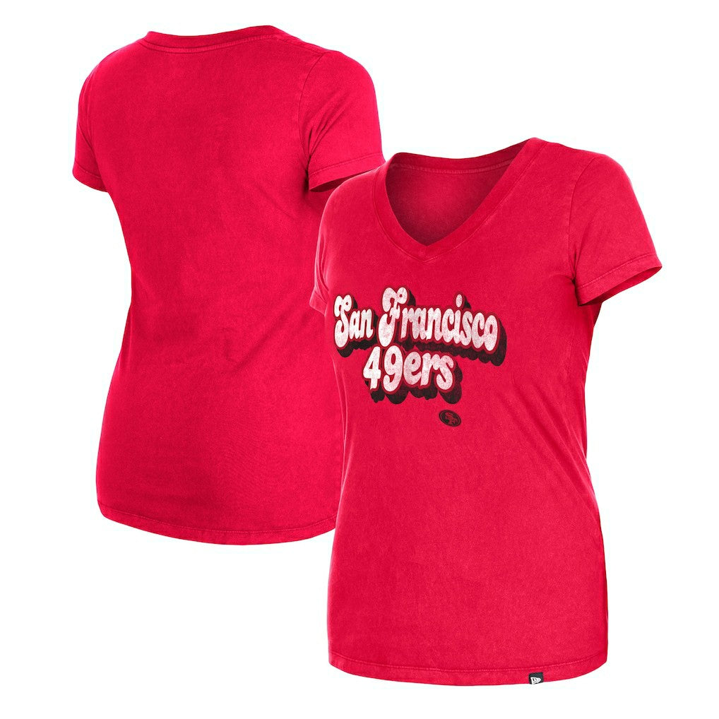 San Francisco 49ers New Era Women's Enzyme Wash Low V-Neck T-Shirt Scarlet | NFL
