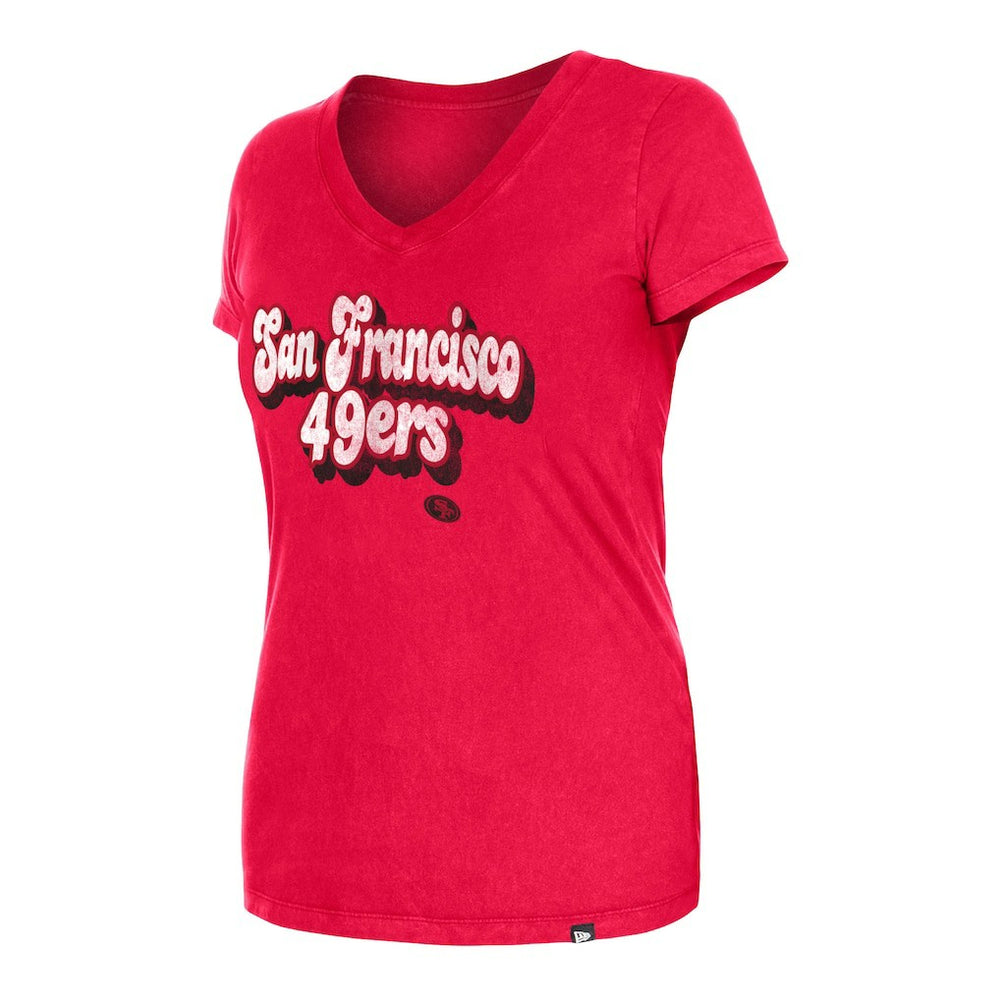 San Francisco 49ers New Era Women's Enzyme Wash Low V-Neck T-Shirt Scarlet | NFL