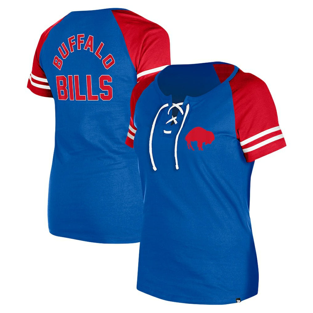 Buffalo Bills New Era Women's Throwback Lace-Up Raglan T-Shirt Royal | NFL