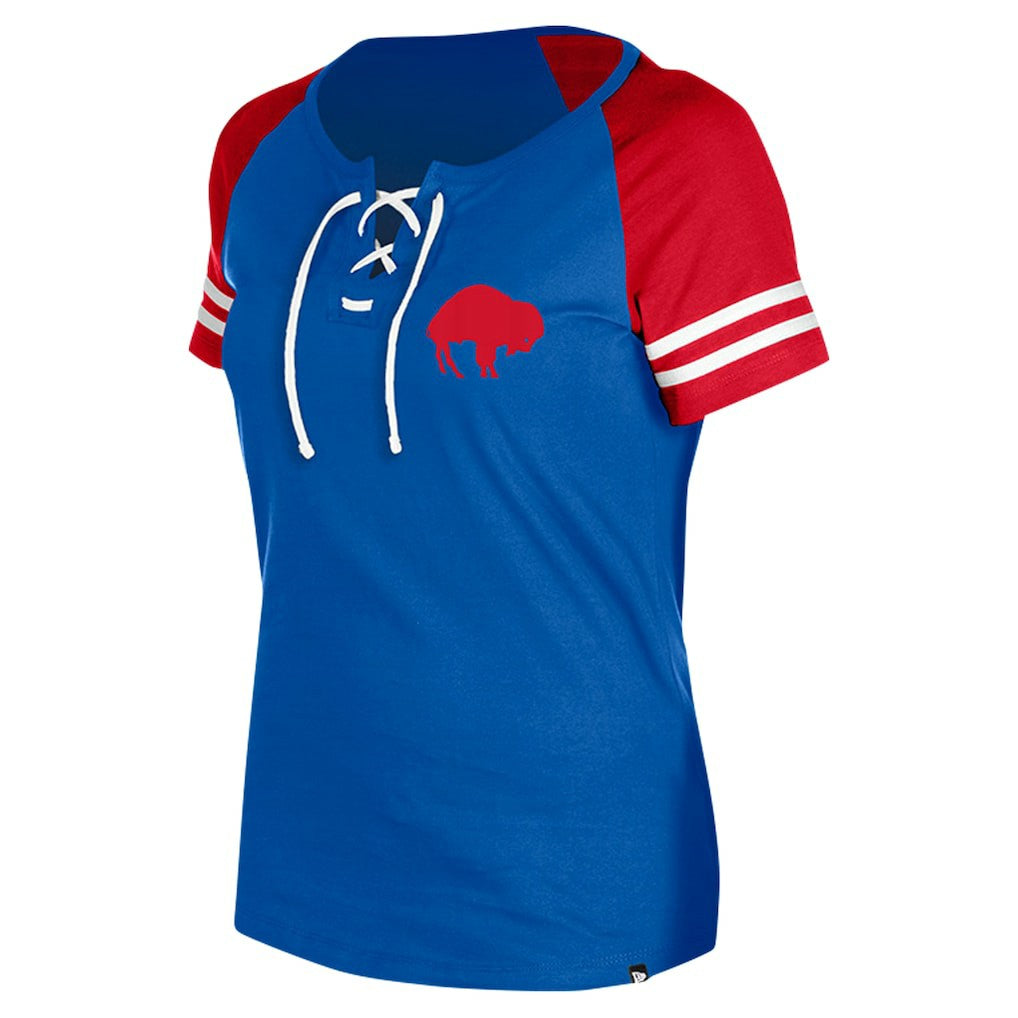Buffalo Bills New Era Women's Throwback Lace-Up Raglan T-Shirt Royal | NFL