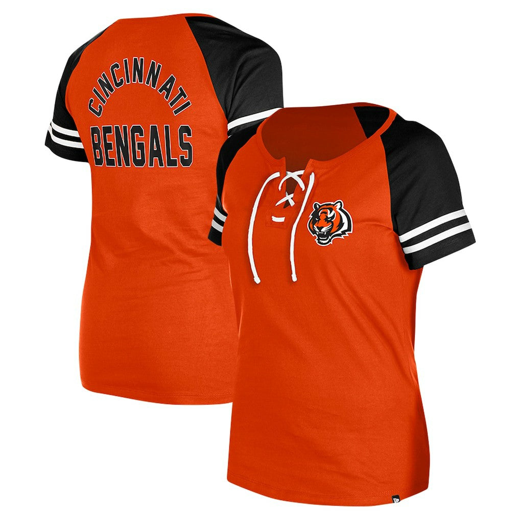 Cincinnati Bengals New Era Women's Lace-Up Raglan T-Shirt Orange | NFL