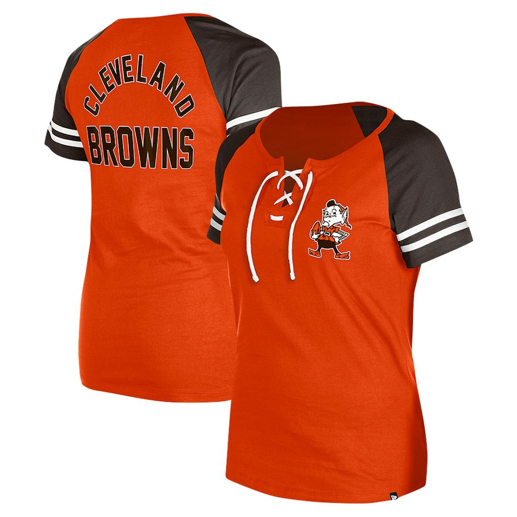 Cleveland Browns New Era Women's Throwback Lace-Up Raglan T-Shirt Orange | NFL