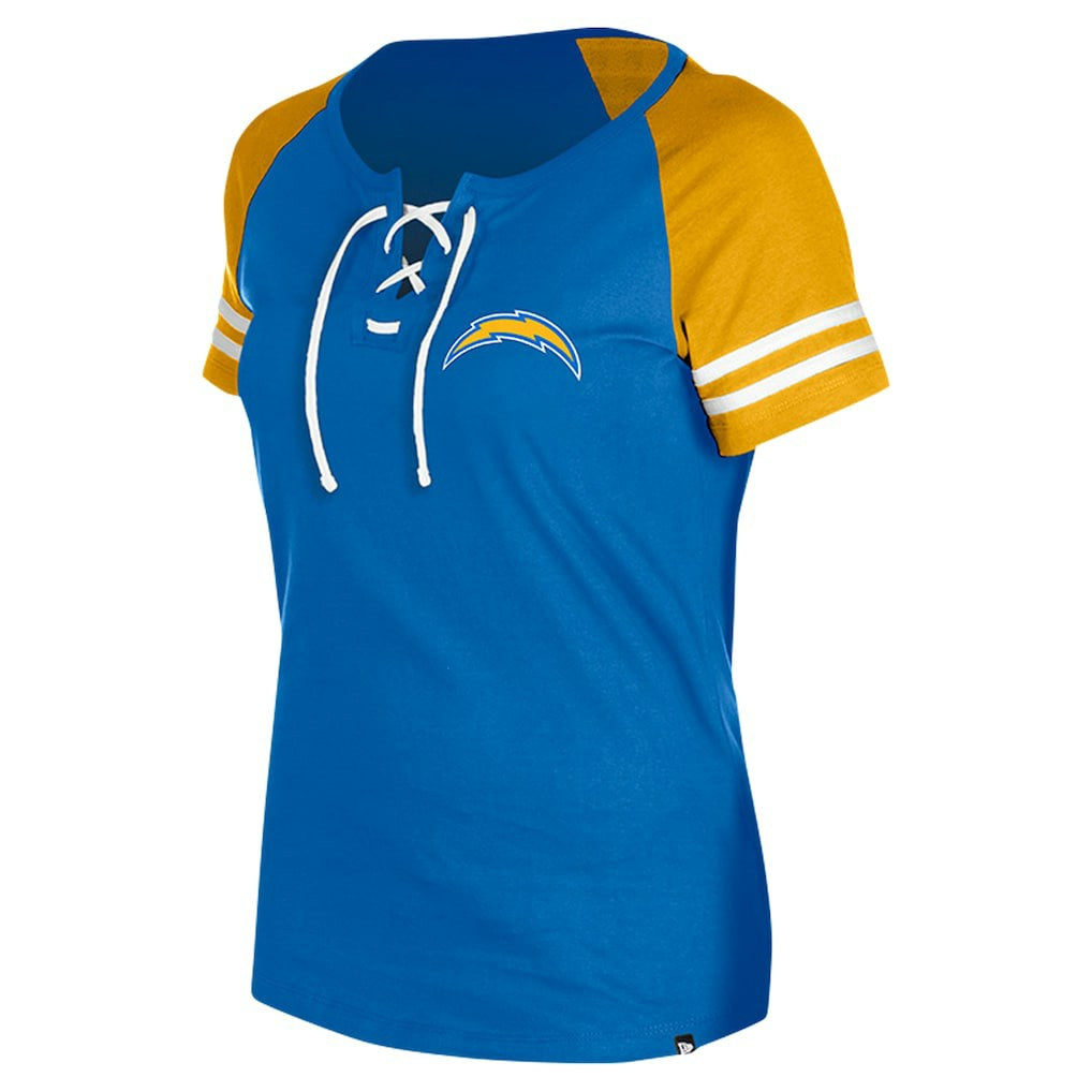 Los Angeles Chargers New Era Women's Lace-Up Raglan T-Shirt Powder Blue | NFL