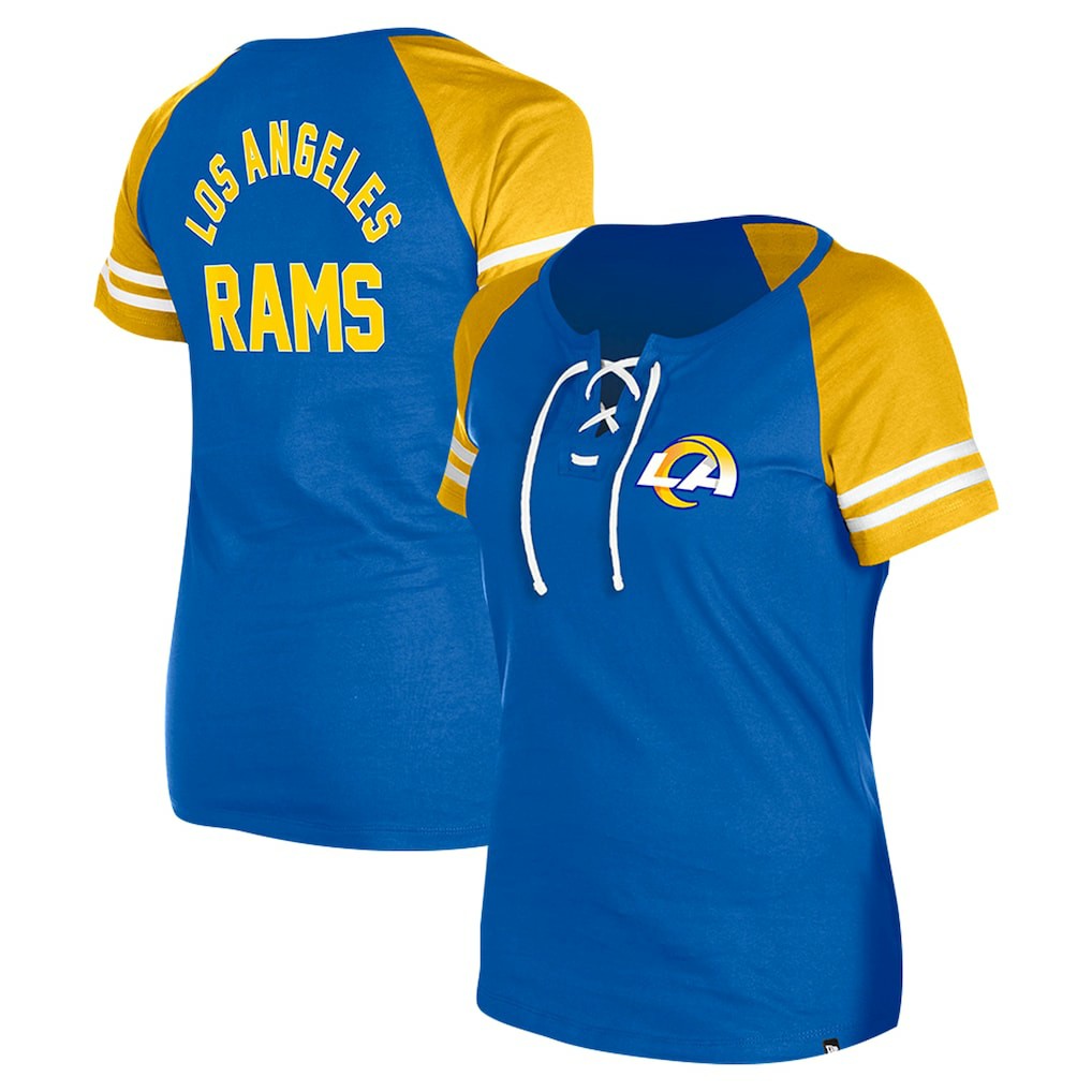 Los Angeles Rams New Era Women's Lace-Up Raglan T-Shirt Royal | NFL