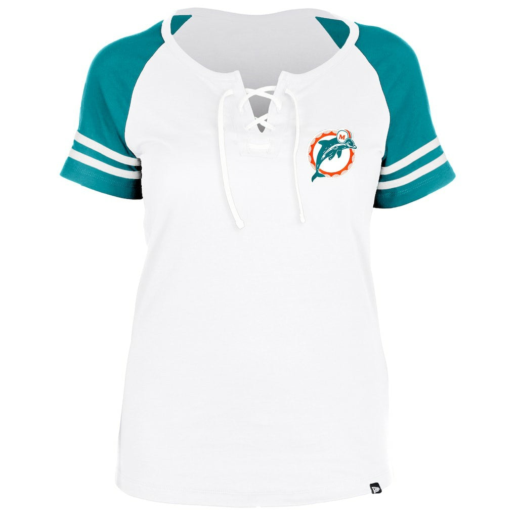 Miami Dolphins New Era Women's Throwback Lace-Up Raglan T-Shirt Gray | NFL