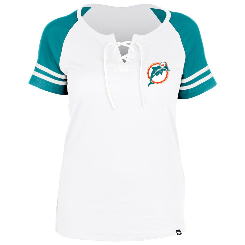 Miami Dolphins New Era Women's Throwback Lace-Up Raglan T-Shirt Gray | NFL