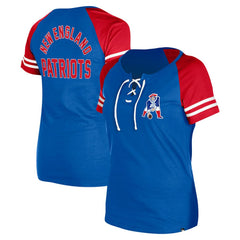 New England Patriots New Era Women's Throwback Lace-Up Raglan T-Shirt Royal | NFL