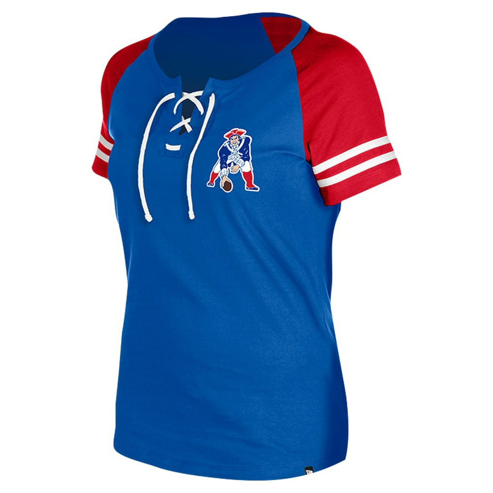 New England Patriots New Era Women's Throwback Lace-Up Raglan T-Shirt Royal | NFL