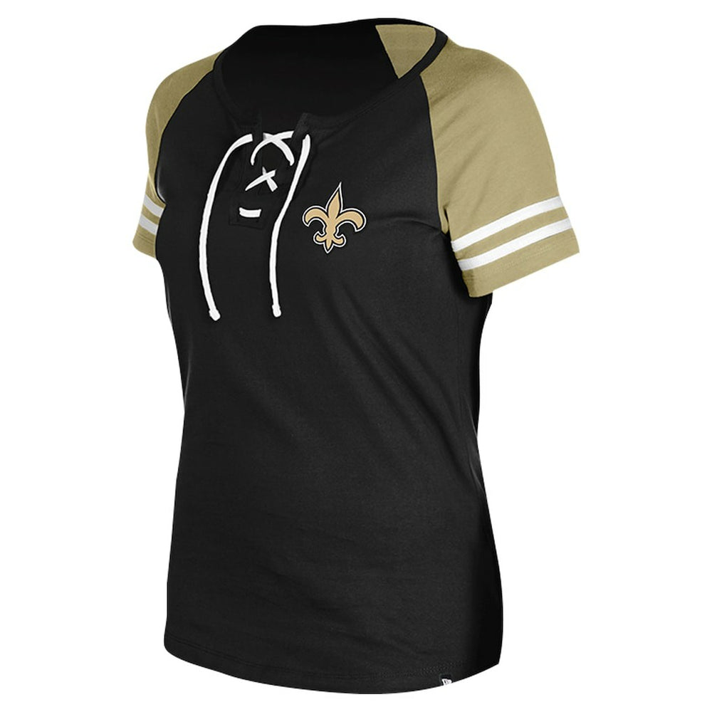 New Orleans Saints New Era Women's Lace-Up Raglan T-Shirt Black | NFL