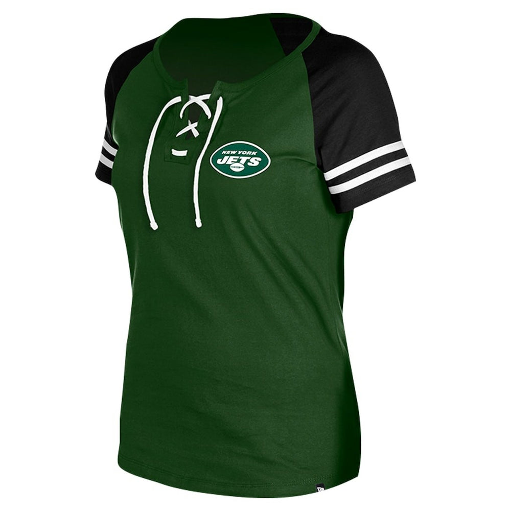 New York Jets New Era Women's Lace-Up Raglan T-Shirt Green | NFL