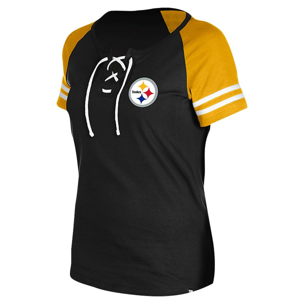 Pittsburgh Steelers New Era Women's Lace-Up Raglan T-Shirt Black | NFL