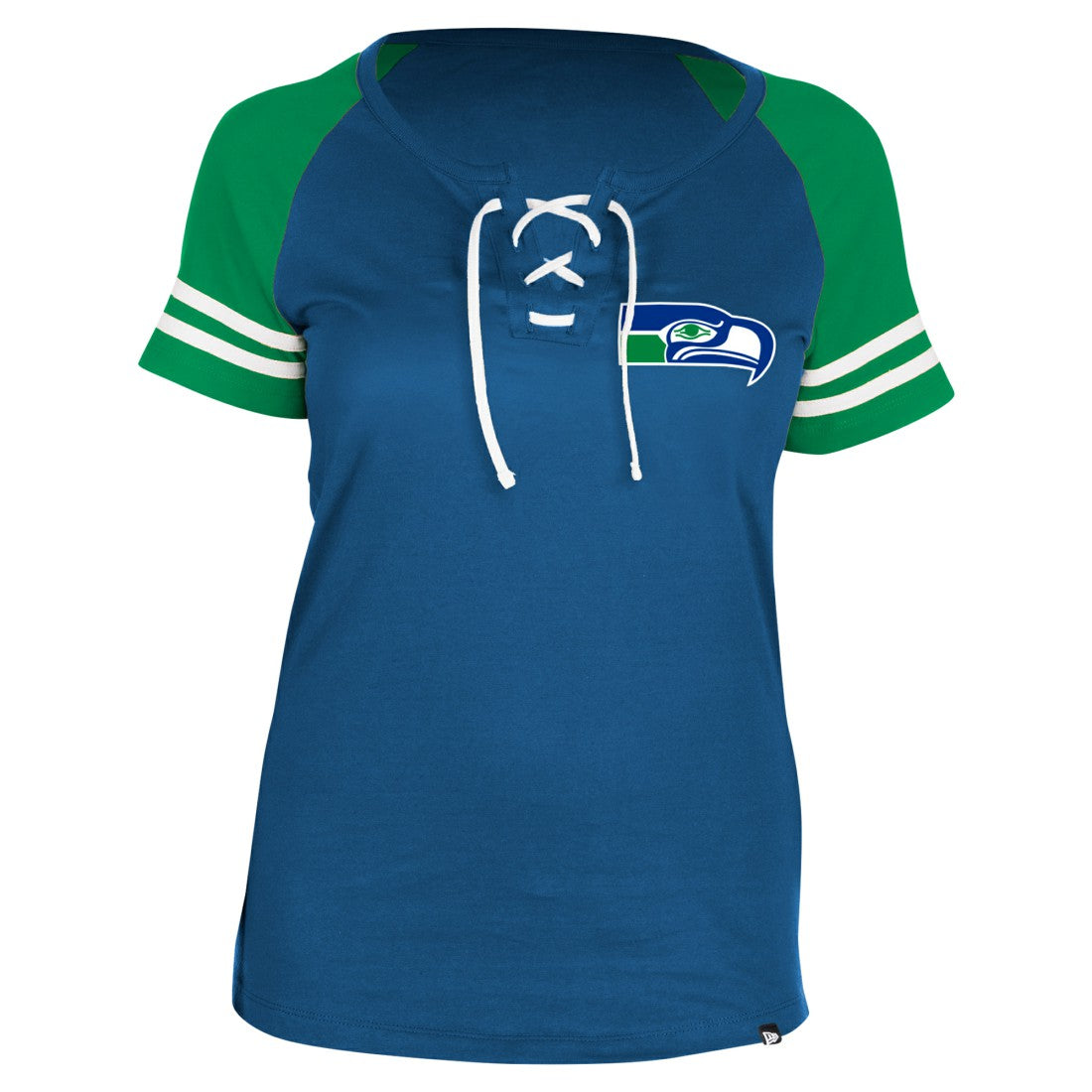 Seattle Seahawks New Era Women's Throwback Lace-Up Raglan T-Shirt Royal | NFL