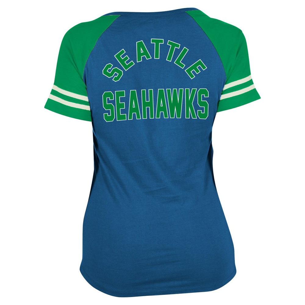 Seattle Seahawks New Era Women's Throwback Lace-Up Raglan T-Shirt Royal | NFL