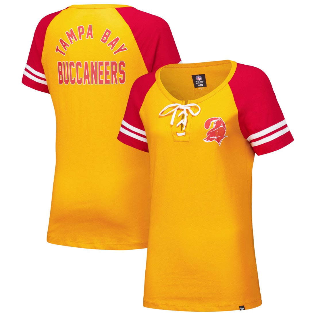 Tampa Bay Buccaneers New Era Women's Throwback Lace-Up Raglan T-Shirt Orange | NFL