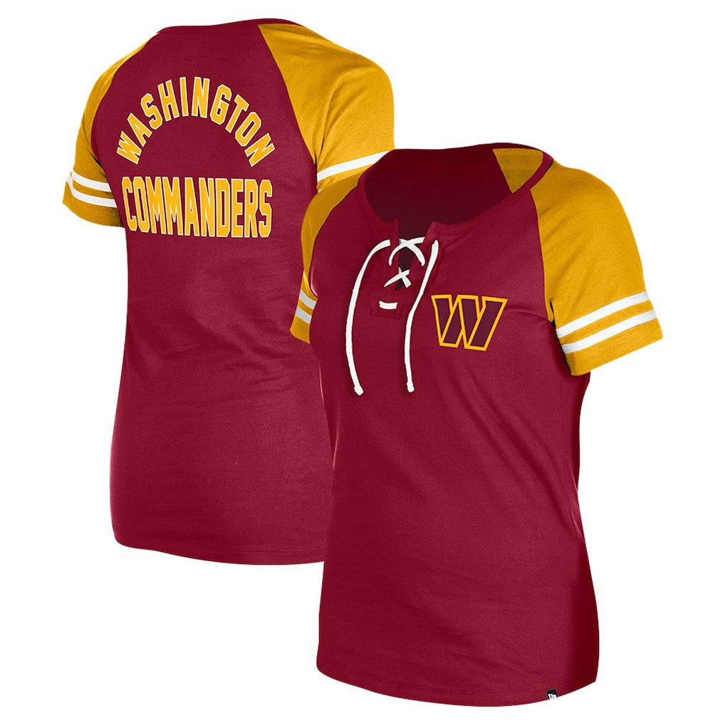 Washington Commanders New Era Women's Lace-Up Raglan T-Shirt Burgundy | NFL