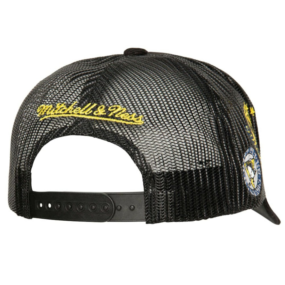 Pittsburgh Penguins Mitchell & Ness Times Up Classic Script Cord Trucker Adjustable Hat - Black - NHL