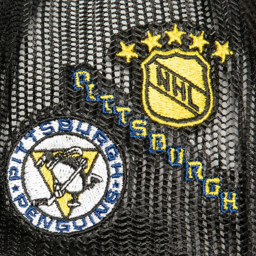 Pittsburgh Penguins Mitchell & Ness Times Up Classic Script Cord Trucker Adjustable Hat - Black - NHL