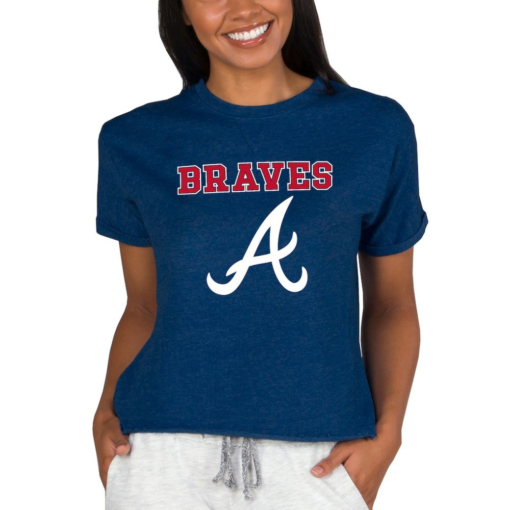 Atlanta Braves Concepts Sport Women's Tri-Blend Mainstream Terry Short Sleeve Sweatshirt Top - MLB