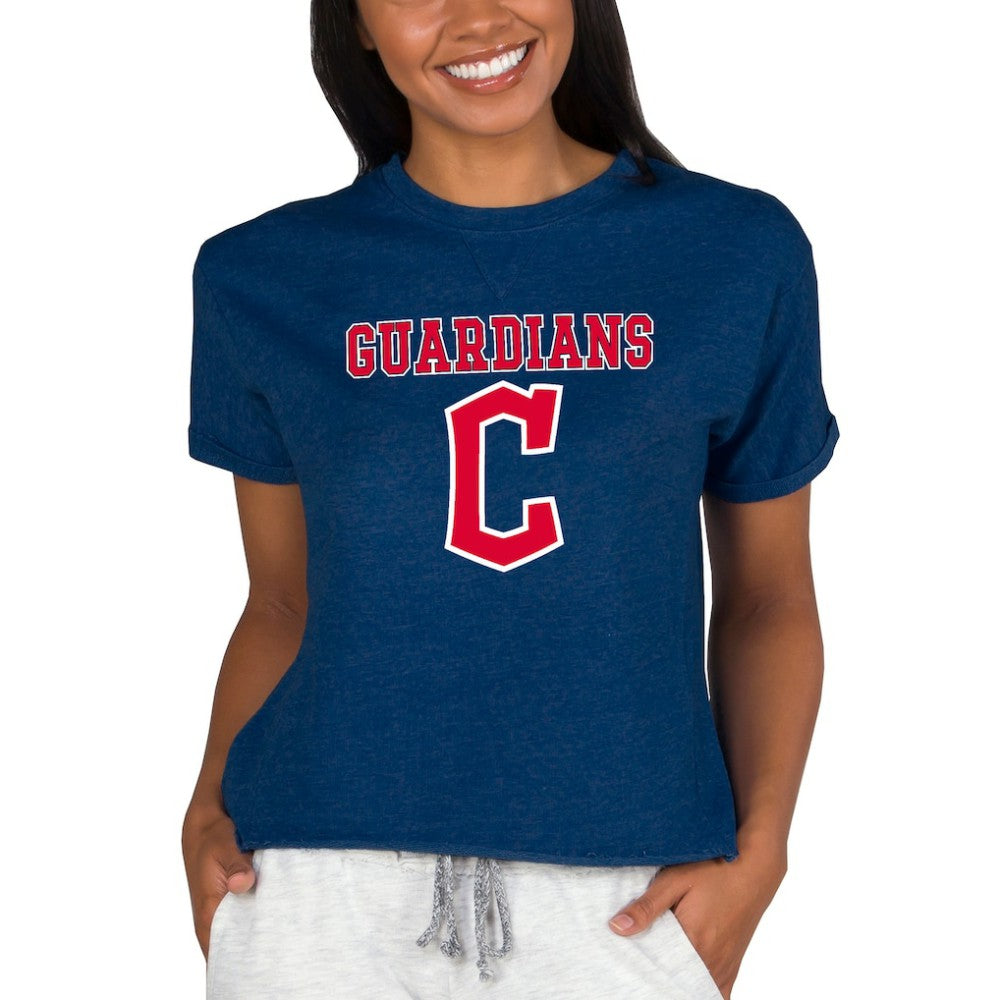 Cleveland Guardians Concepts Sport Women's Tri-Blend Mainstream Terry Short Sleeve Sweatshirt Top - MLB