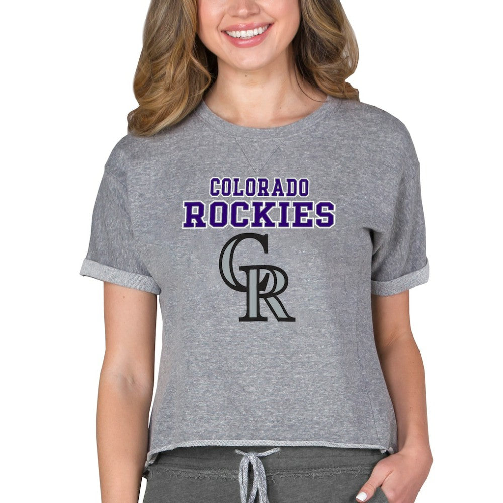 Colorado Rockies Concepts Sport Women's Tri-Blend Mainstream Terry Short Sleeve Sweatshirt Top - MLB