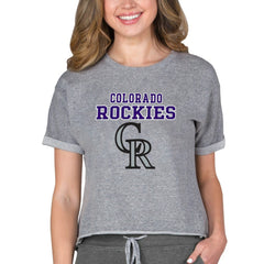 Colorado Rockies Concepts Sport Women's Tri-Blend Mainstream Terry Short Sleeve Sweatshirt Top - MLB