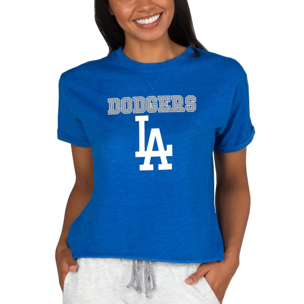 Los Angeles Dodgers Concepts Sport Women's Tri-Blend Mainstream Terry Short Sleeve Sweatshirt Top - MLB