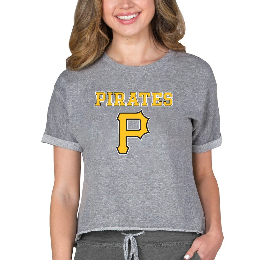 Pittsburgh Pirates Concepts Sport Women's Tri-Blend Mainstream Terry Short Sleeve Sweatshirt Top - MLB