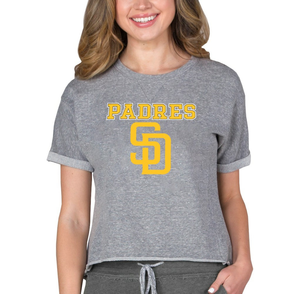 San Diego Padres Concepts Sport Women's Tri-Blend Mainstream Terry Short Sleeve Sweatshirt Top - MLB