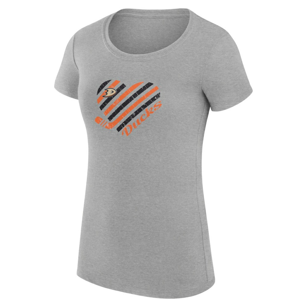 Anaheim Ducks G-III 4Her by Carl Banks Women's Super-Slim Fit Lightweight Heart T-Shirt - Heather Gray - NHL