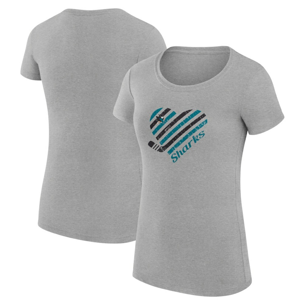 San Jose Sharks G-III 4Her by Carl Banks Women's Super-Slim Fit Lightweight Heart T-Shirt - Heather Gray - NHL