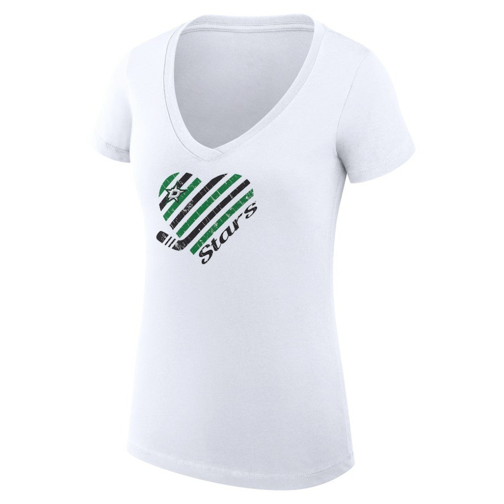 Dallas Stars G-III 4Her by Carl Banks Women's Super-Slim Fit Lightweight Heart V-Neck T-Shirt - White - NHL