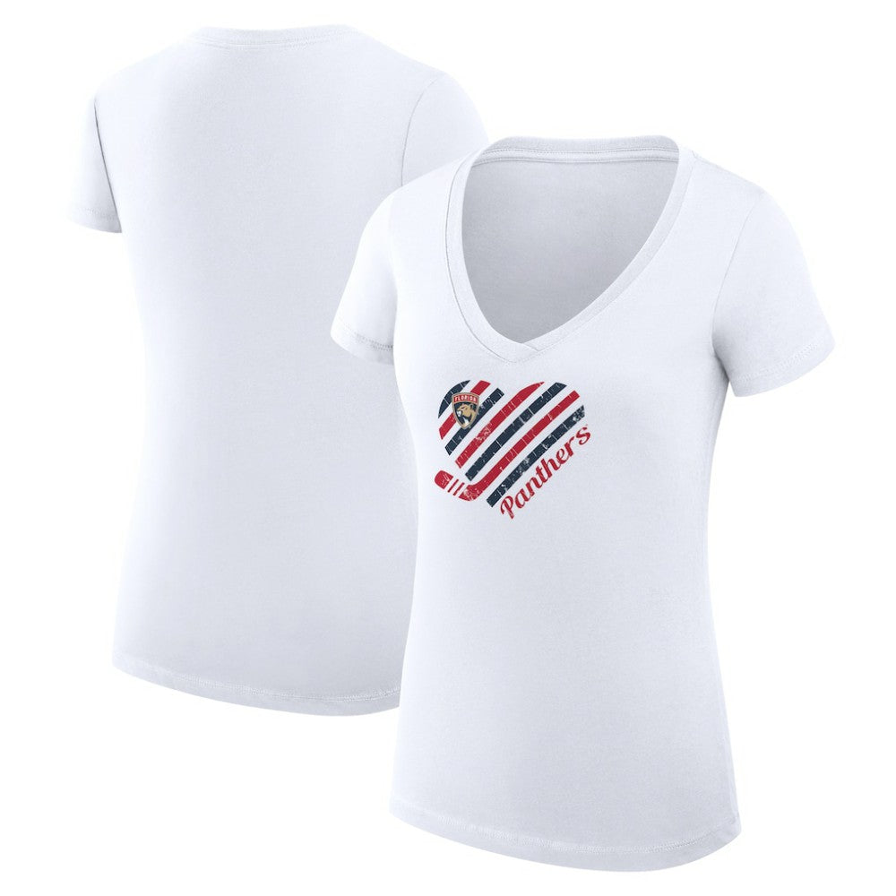Florida Panthers G-III 4Her by Carl Banks Women's Super-Slim Fit Lightweight Heart V-Neck T-Shirt - White - NHL