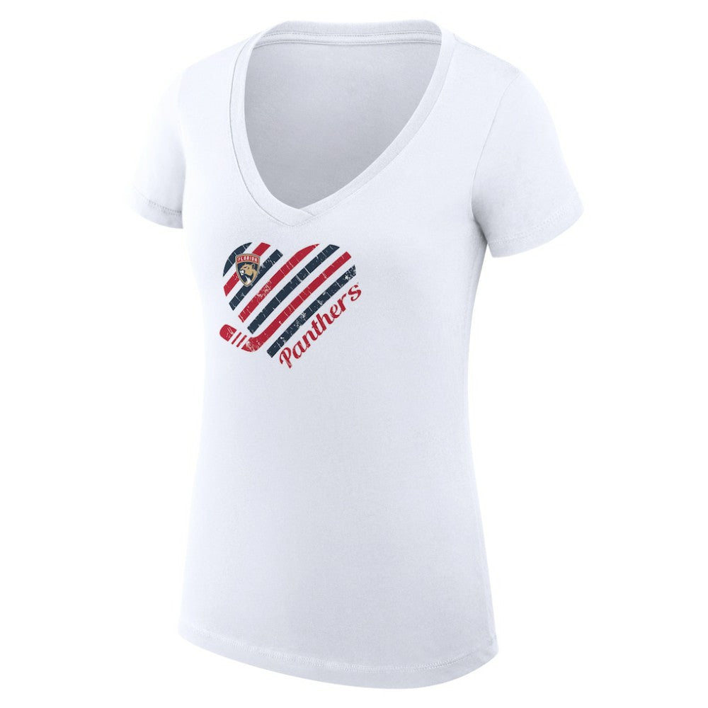Florida Panthers G-III 4Her by Carl Banks Women's Super-Slim Fit Lightweight Heart V-Neck T-Shirt - White - NHL