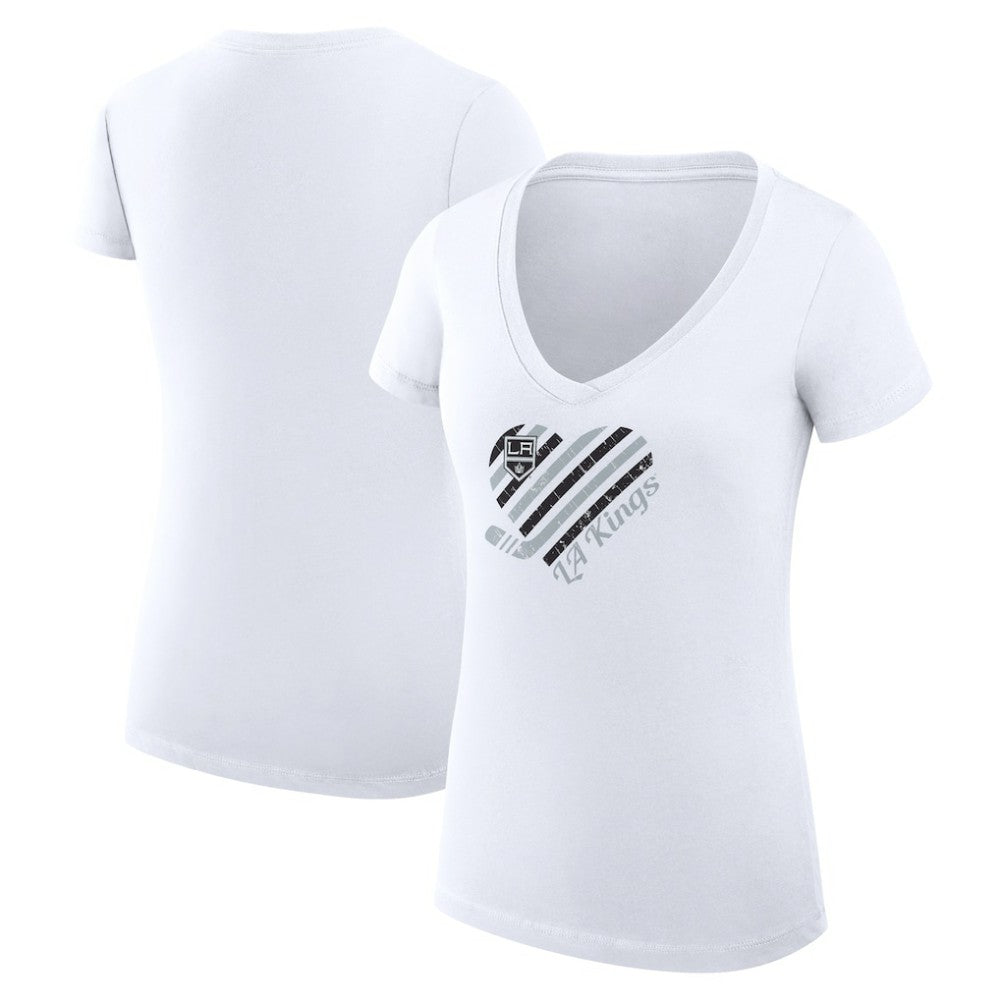Los Angeles Kings G-III 4Her by Carl Banks Women's Super-Slim Fit Lightweight Heart V-Neck T-Shirt - White - NHL